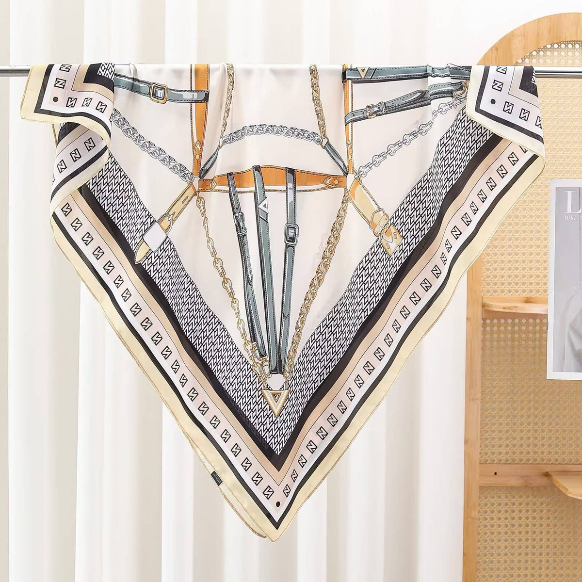 Square Ivory / Gold Luxe Tack Poly Scarf