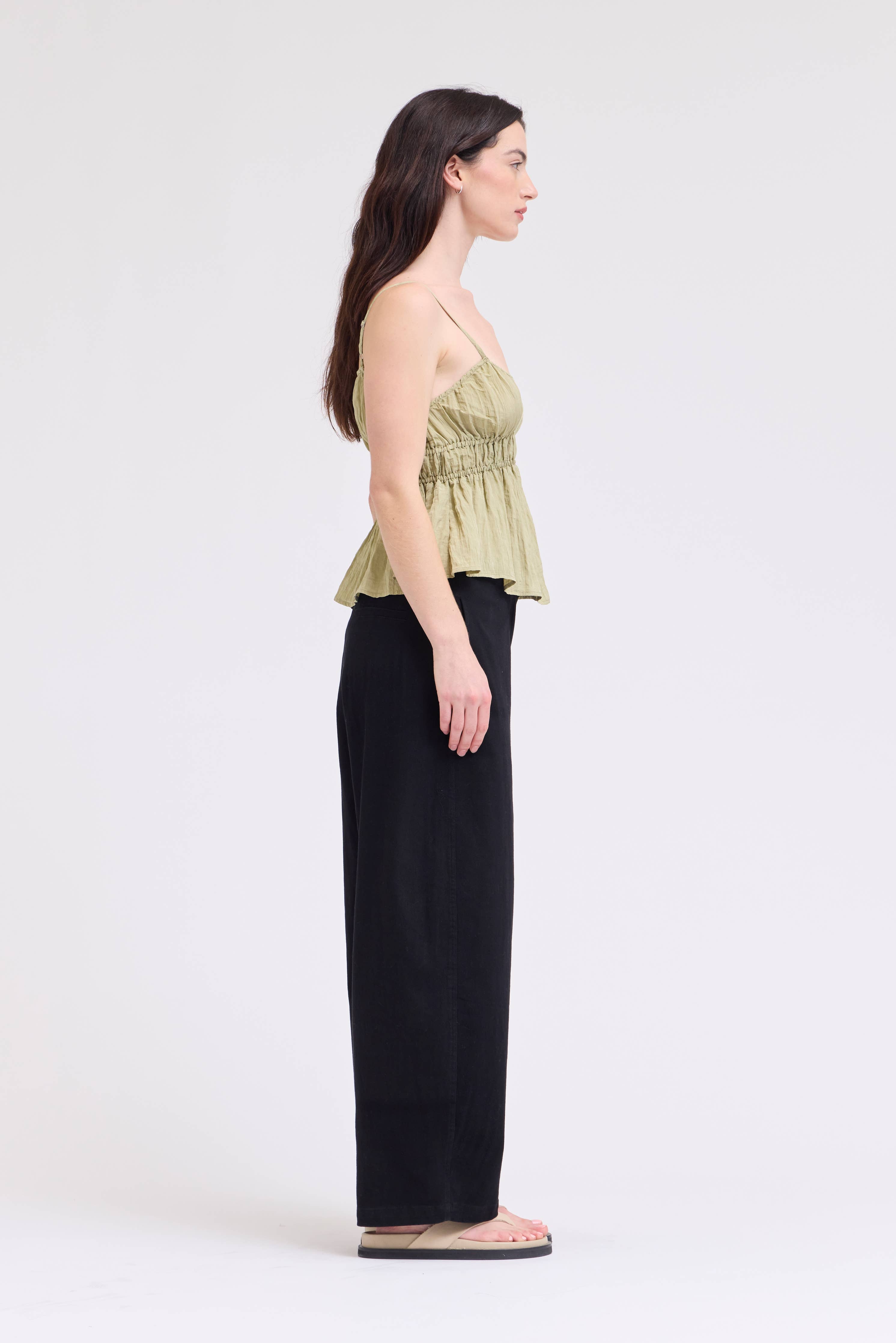 Cotton Twill Barrel Leg Pants