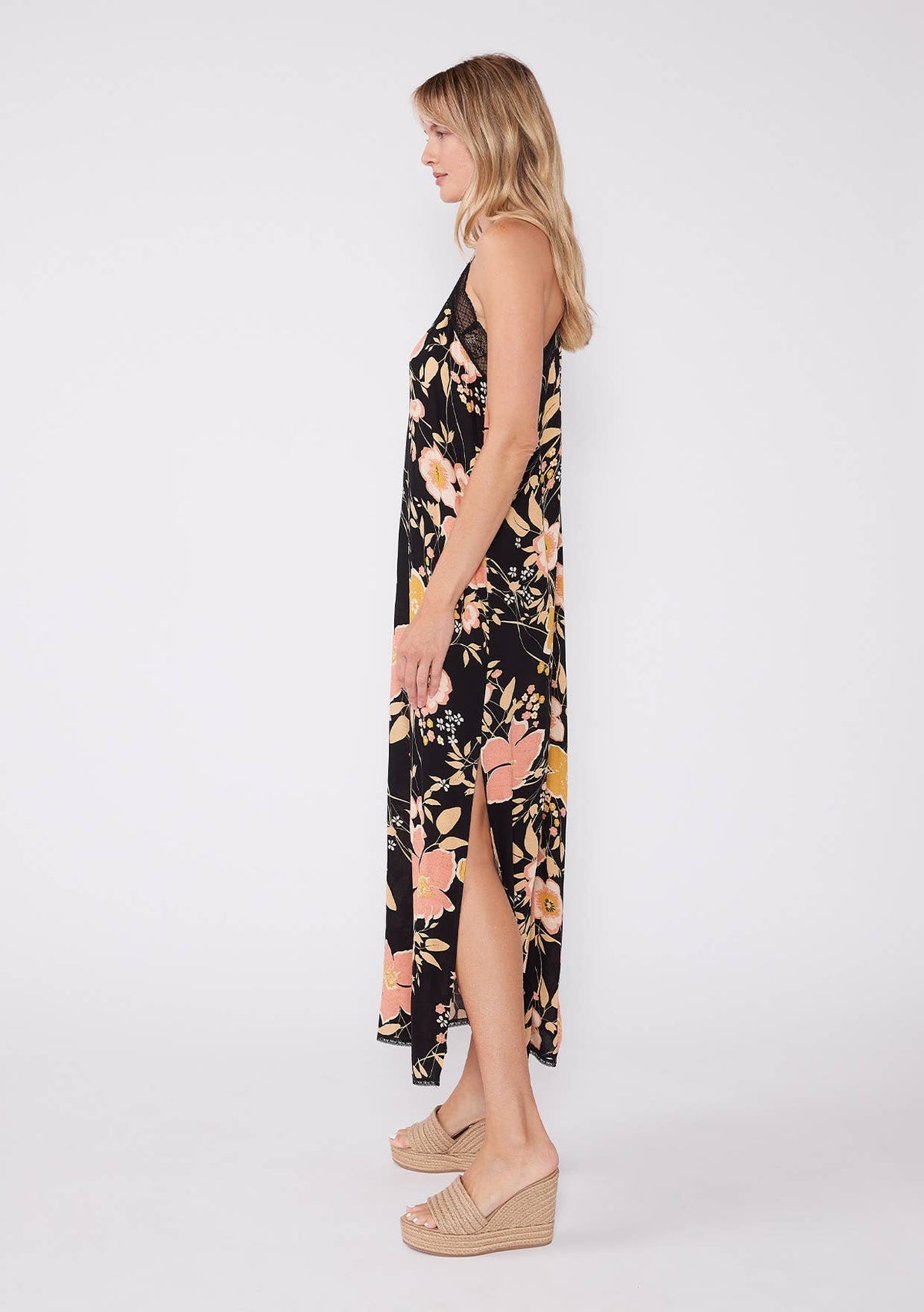 Floral Lace Trim Maxi Dress