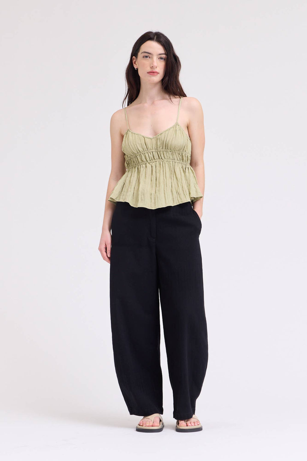 Cotton Twill Barrel Leg Pants