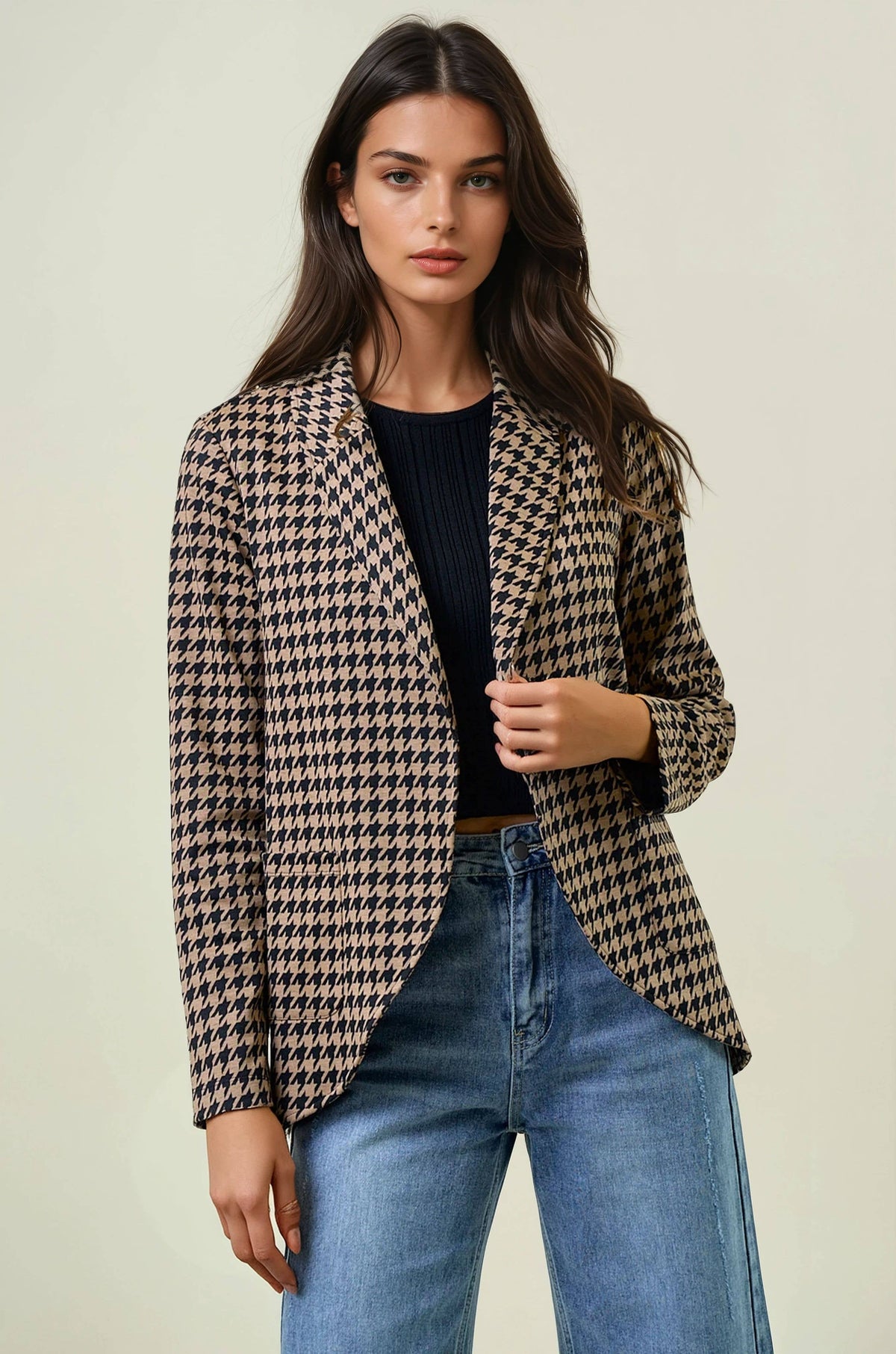 Houndstooth Shawl Collar Blazer
