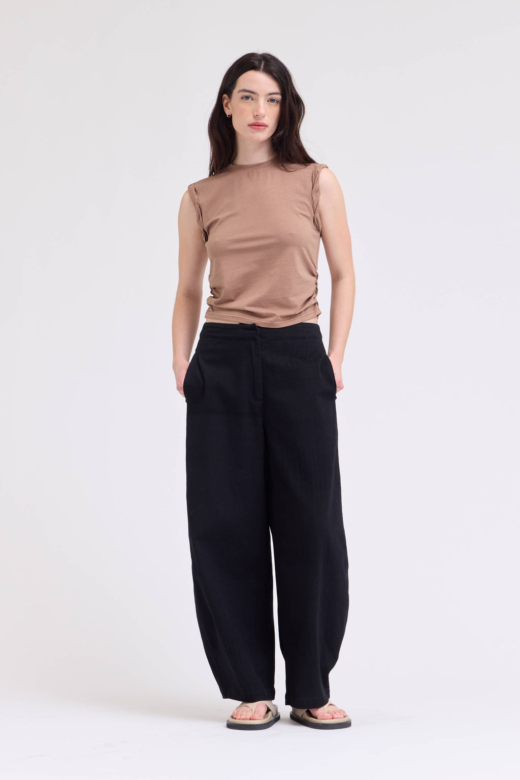 Cotton Twill Barrel Leg Pants