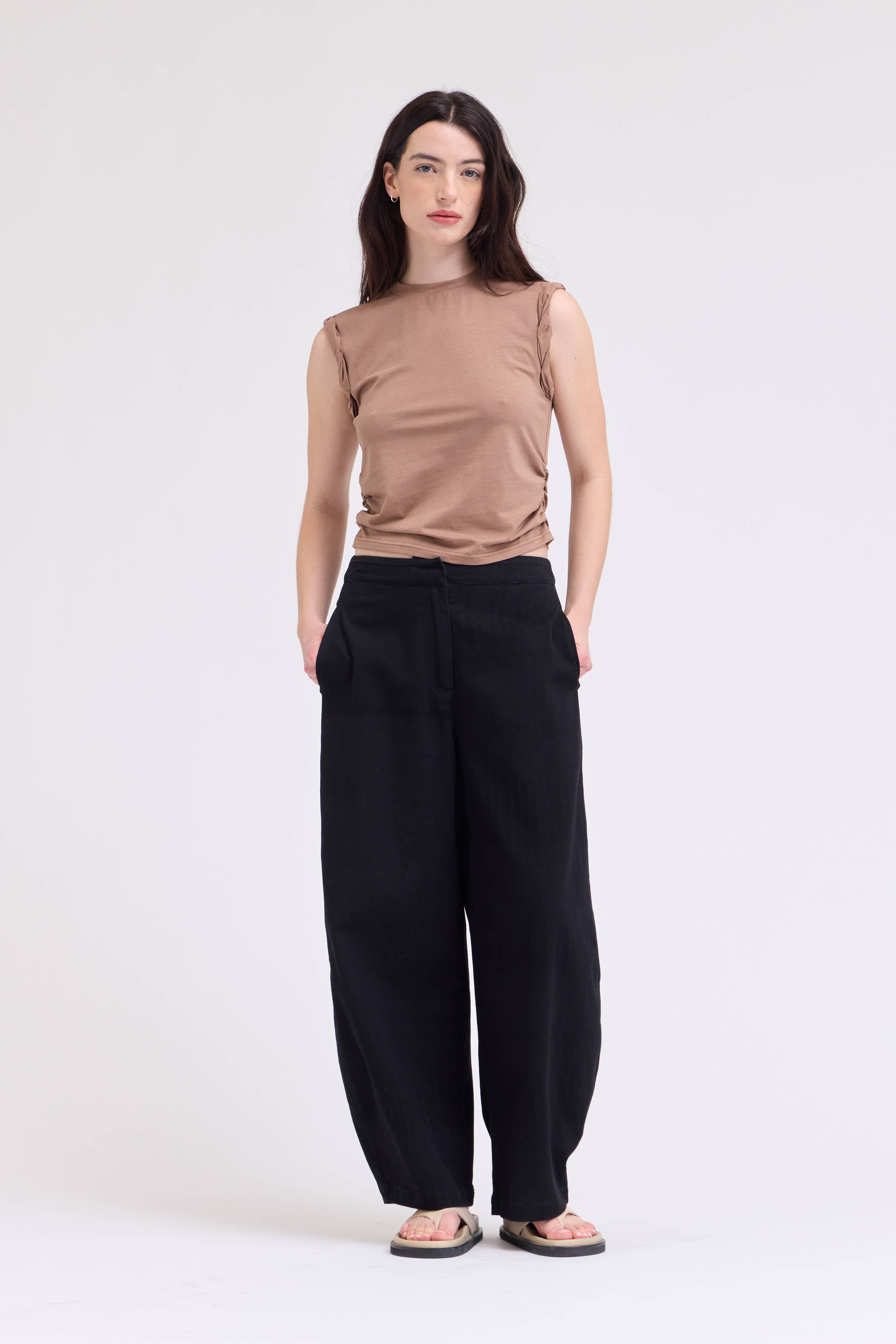Cotton Twill Barrel Leg Pants