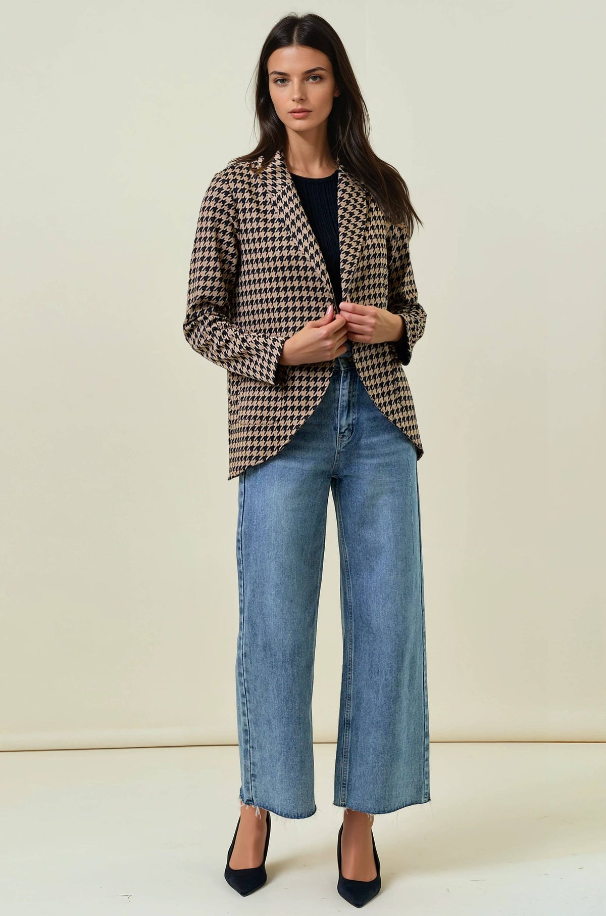 Houndstooth Shawl Collar Blazer