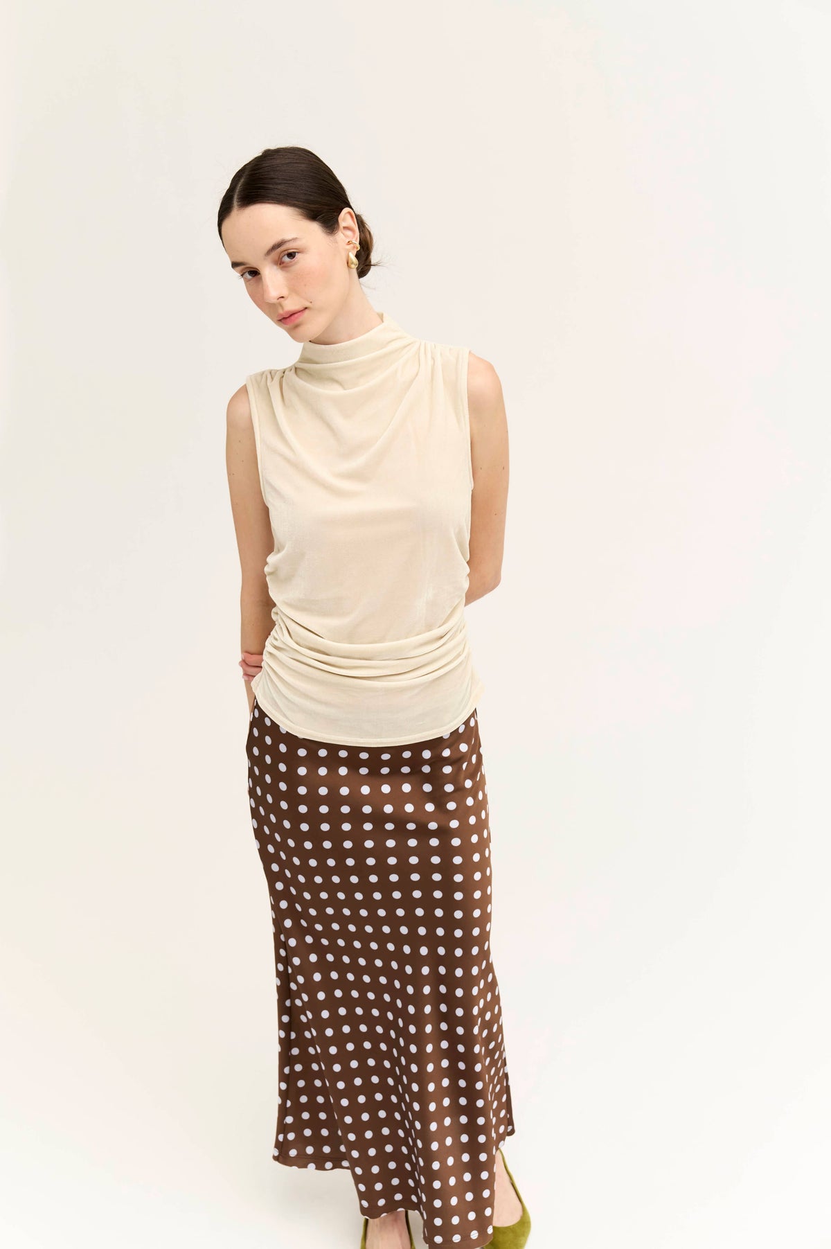 Mock Neck Ruched Velvet Top