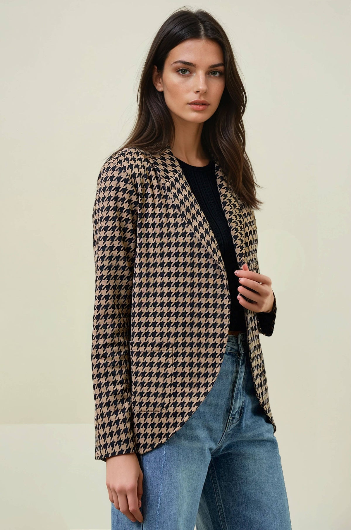 Houndstooth Shawl Collar Blazer