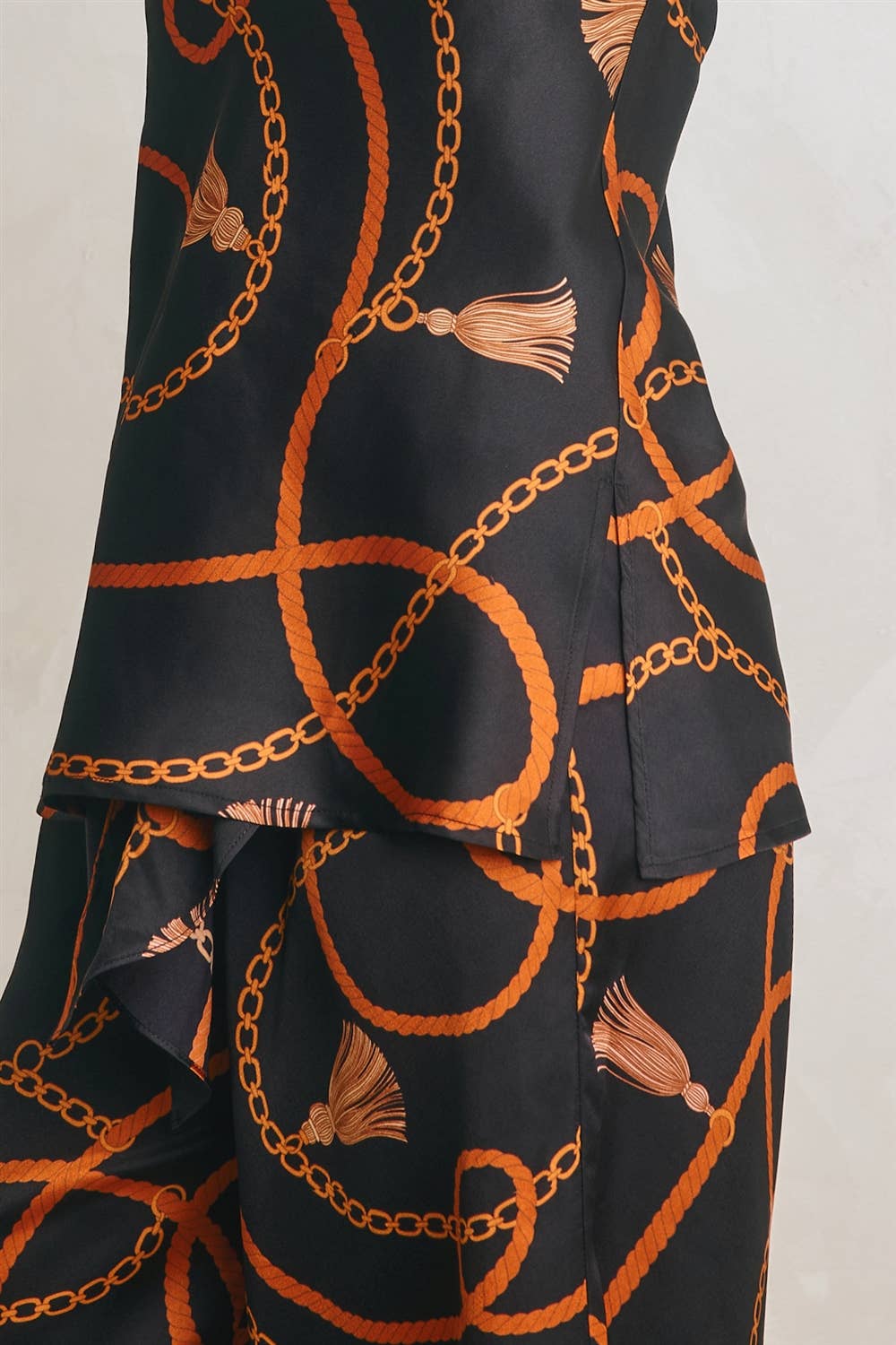 Conversational Satin Bandeau & Wide Leg Pant Set