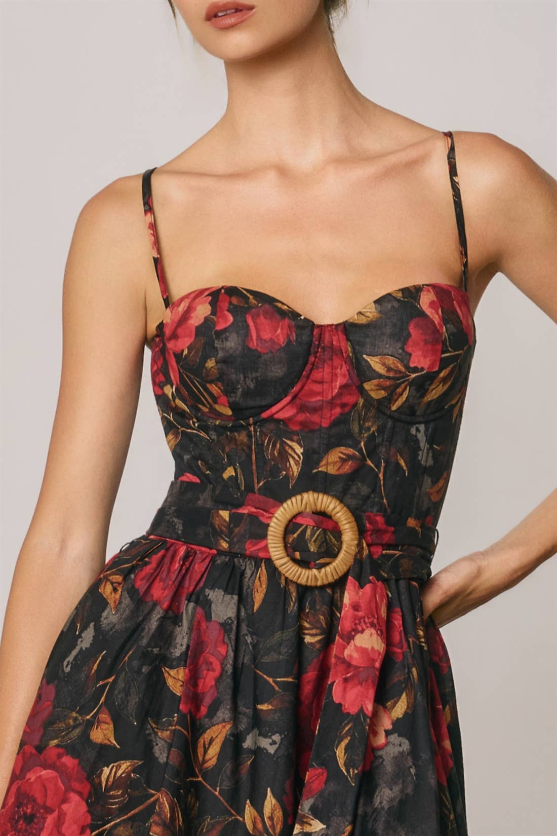 Floral Bustier Sweetheart Midi Dress