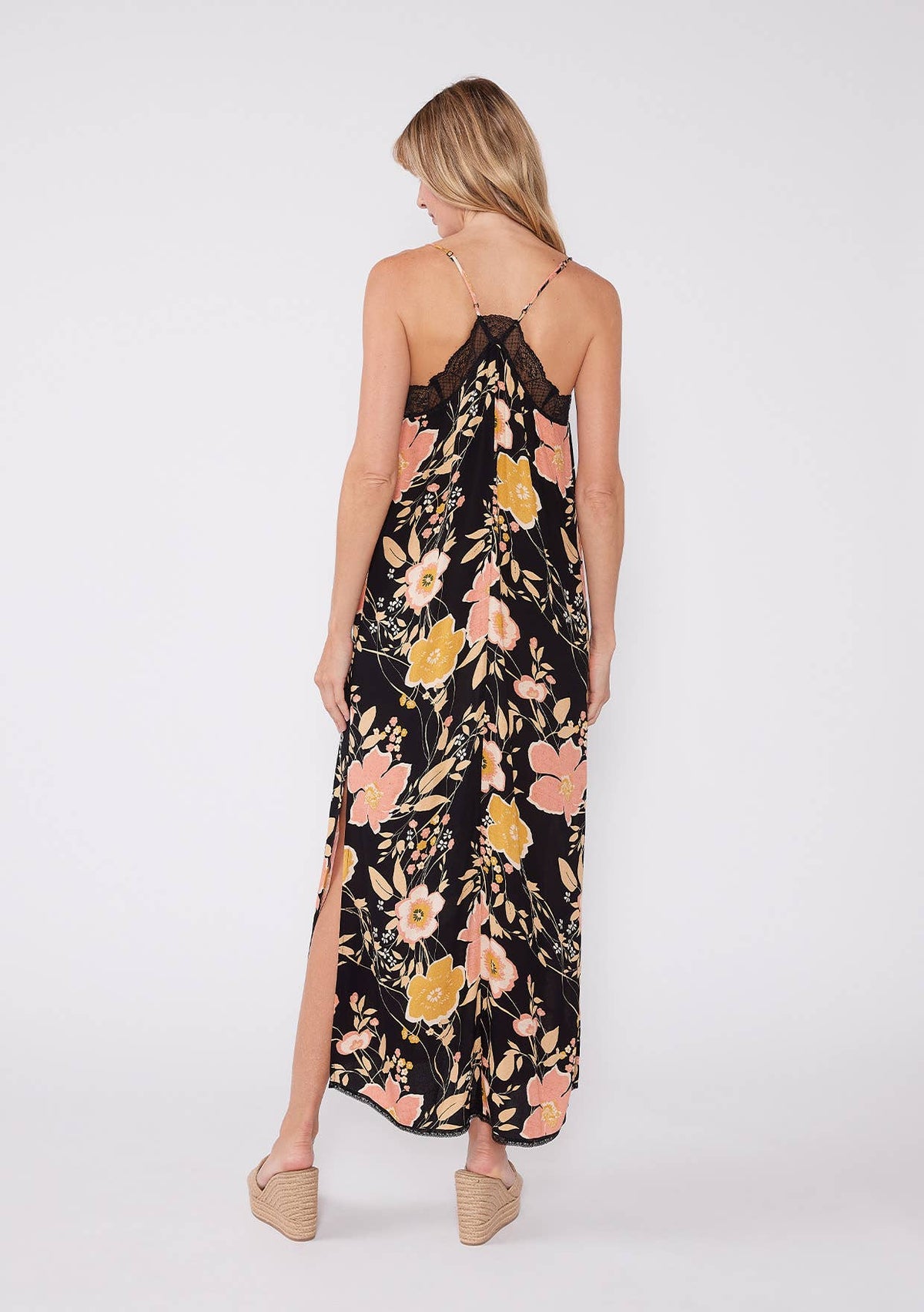 Floral Lace Trim Maxi Dress