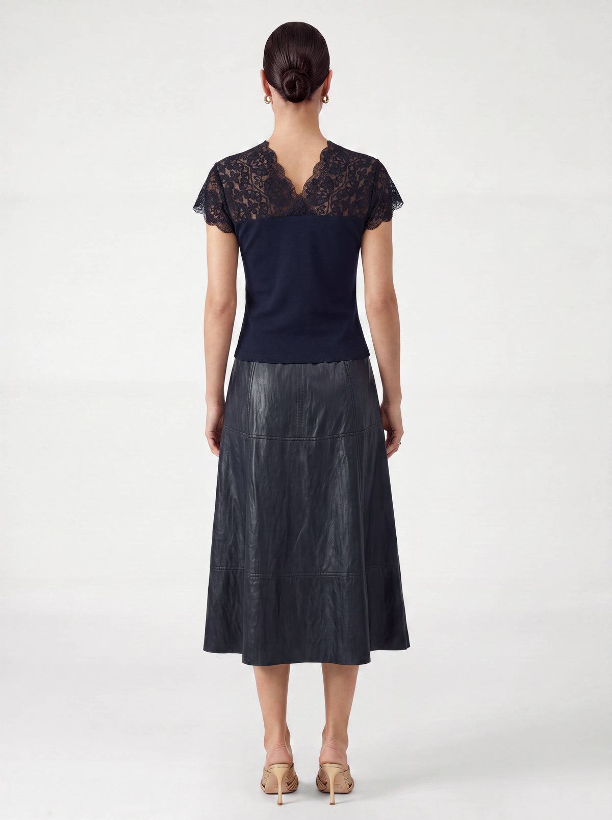 Ruched Knit Lace V-neck Top