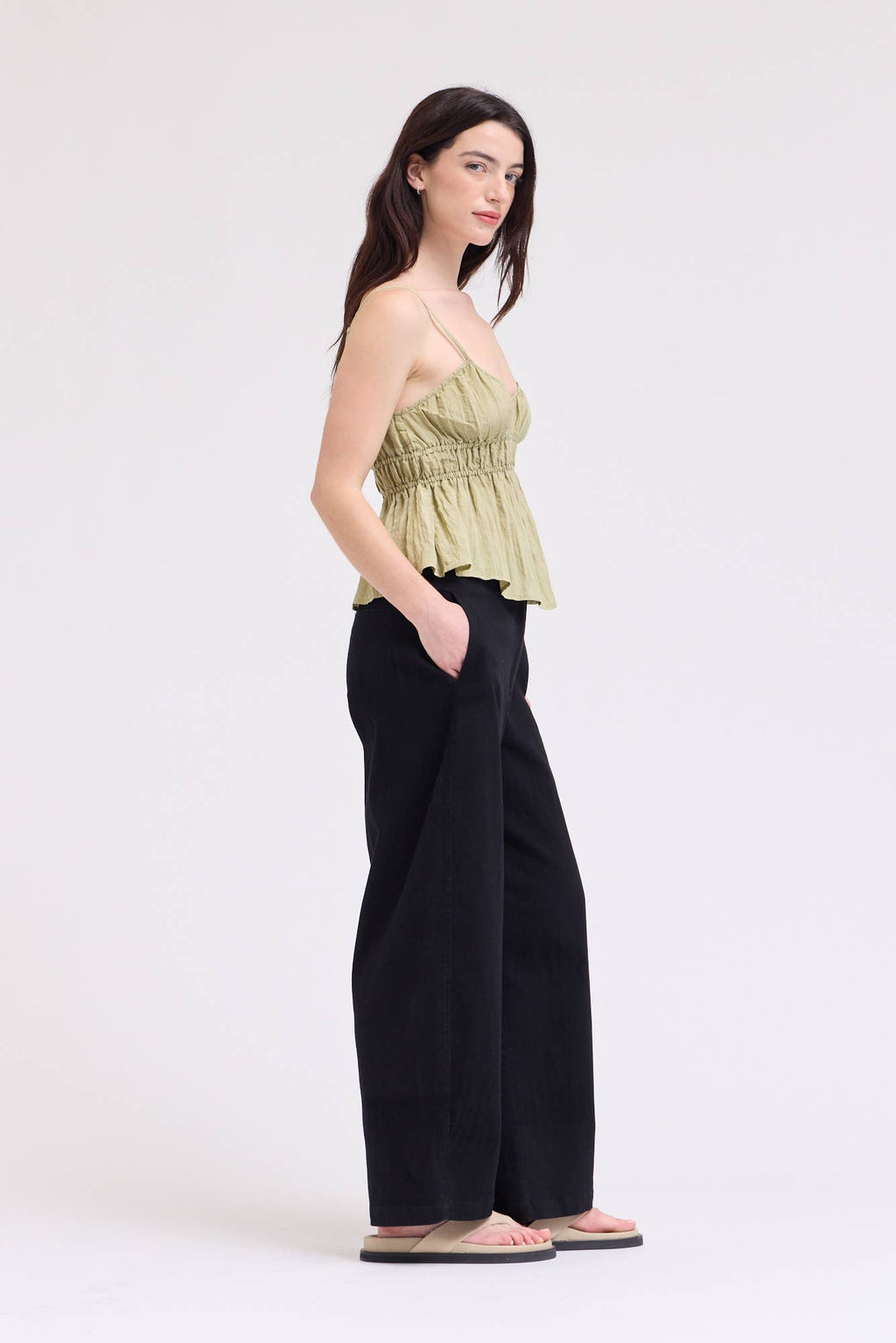 Cotton Twill Barrel Leg Pants