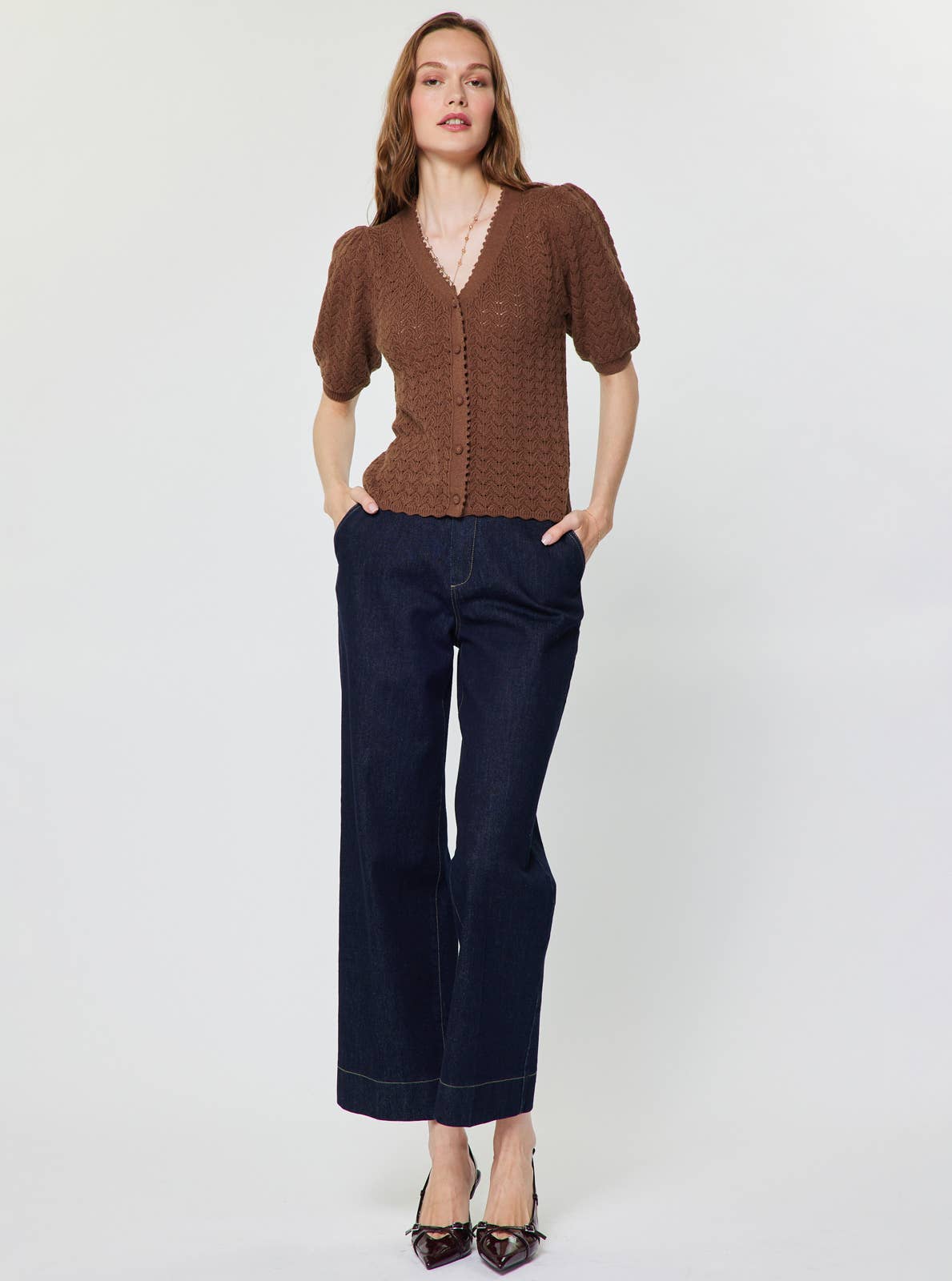 Scalloped Edge Short Sleeve Cardigan