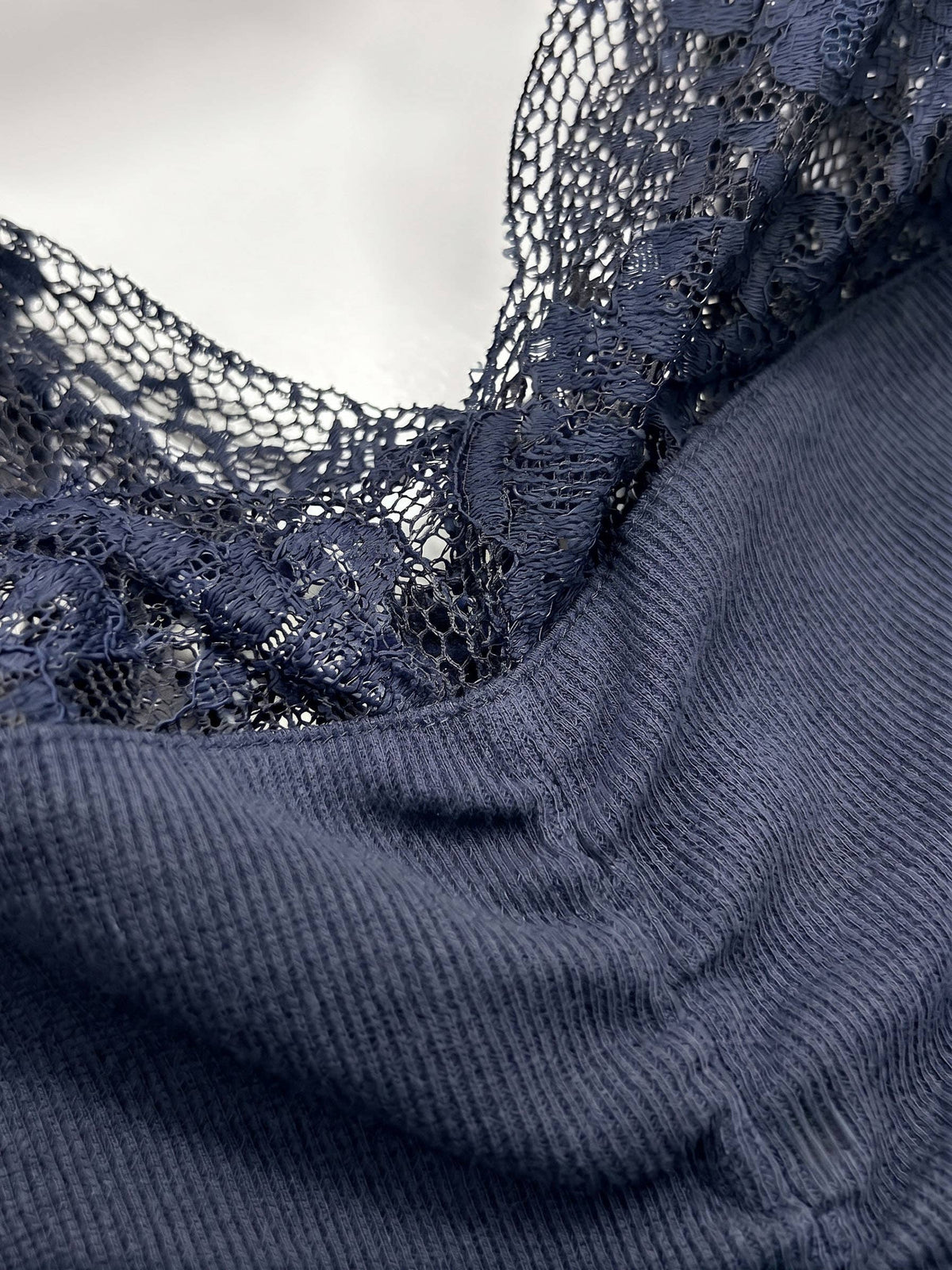 Ruched Knit Lace V-neck Top
