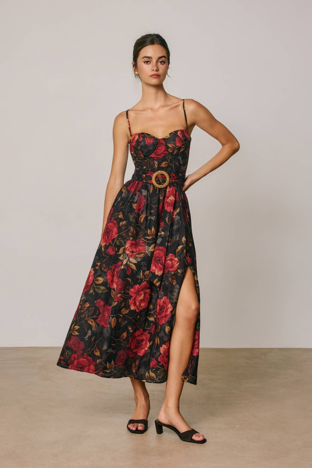 Floral Bustier Sweetheart Midi Dress