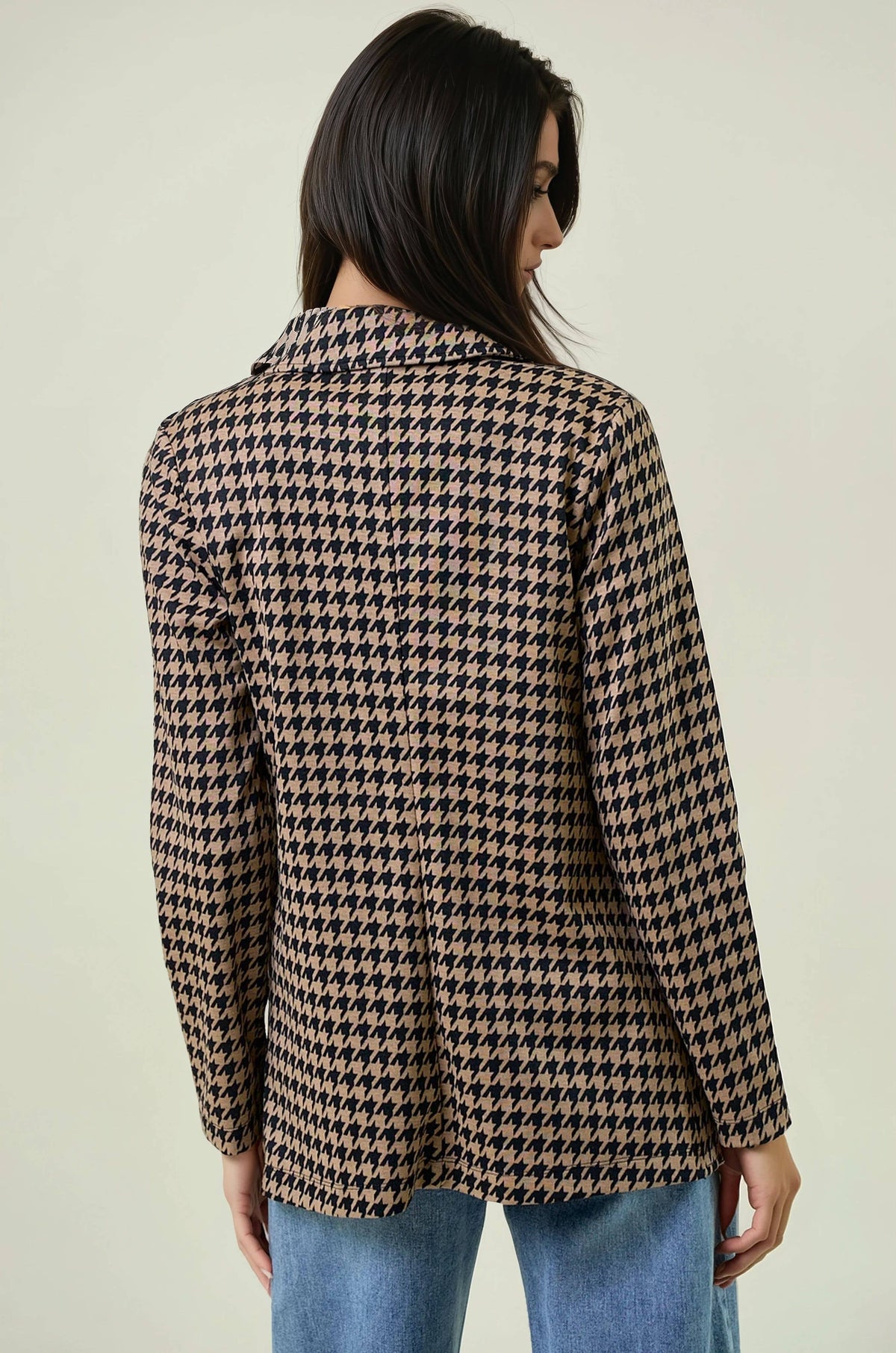 Houndstooth Shawl Collar Blazer