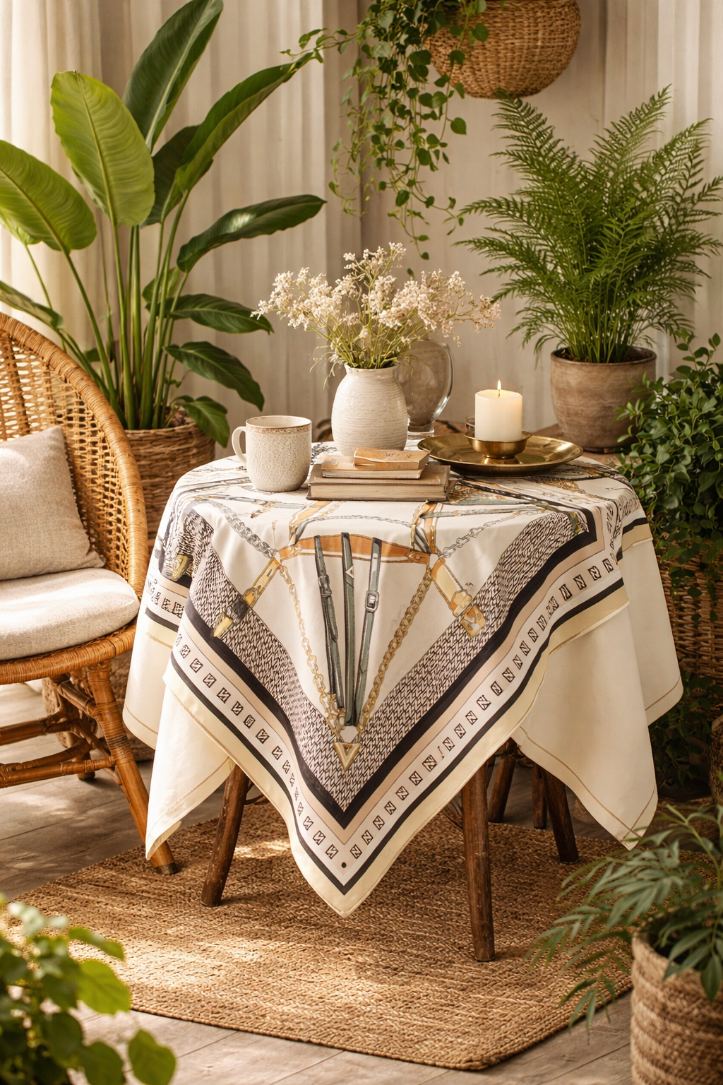 Square Ivory / Gold Luxe Tack Poly Scarf