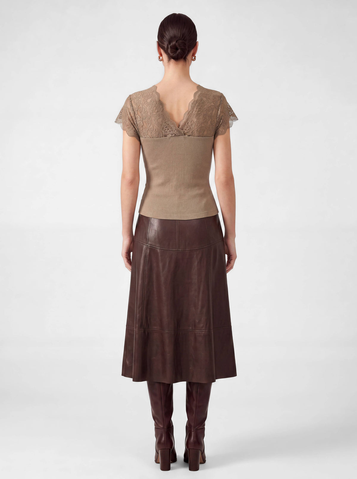 Ruched Knit Lace V-neck Top