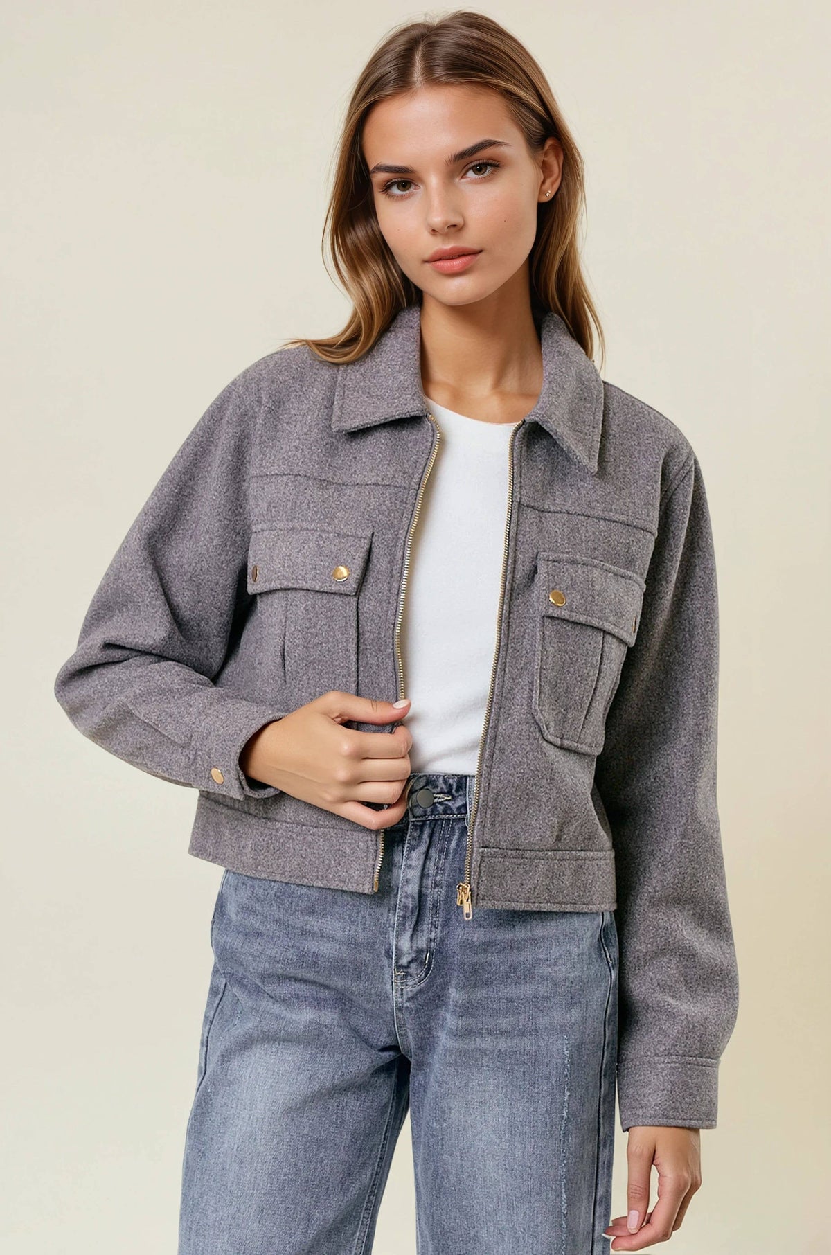 Cropped Zip-Front Jacket