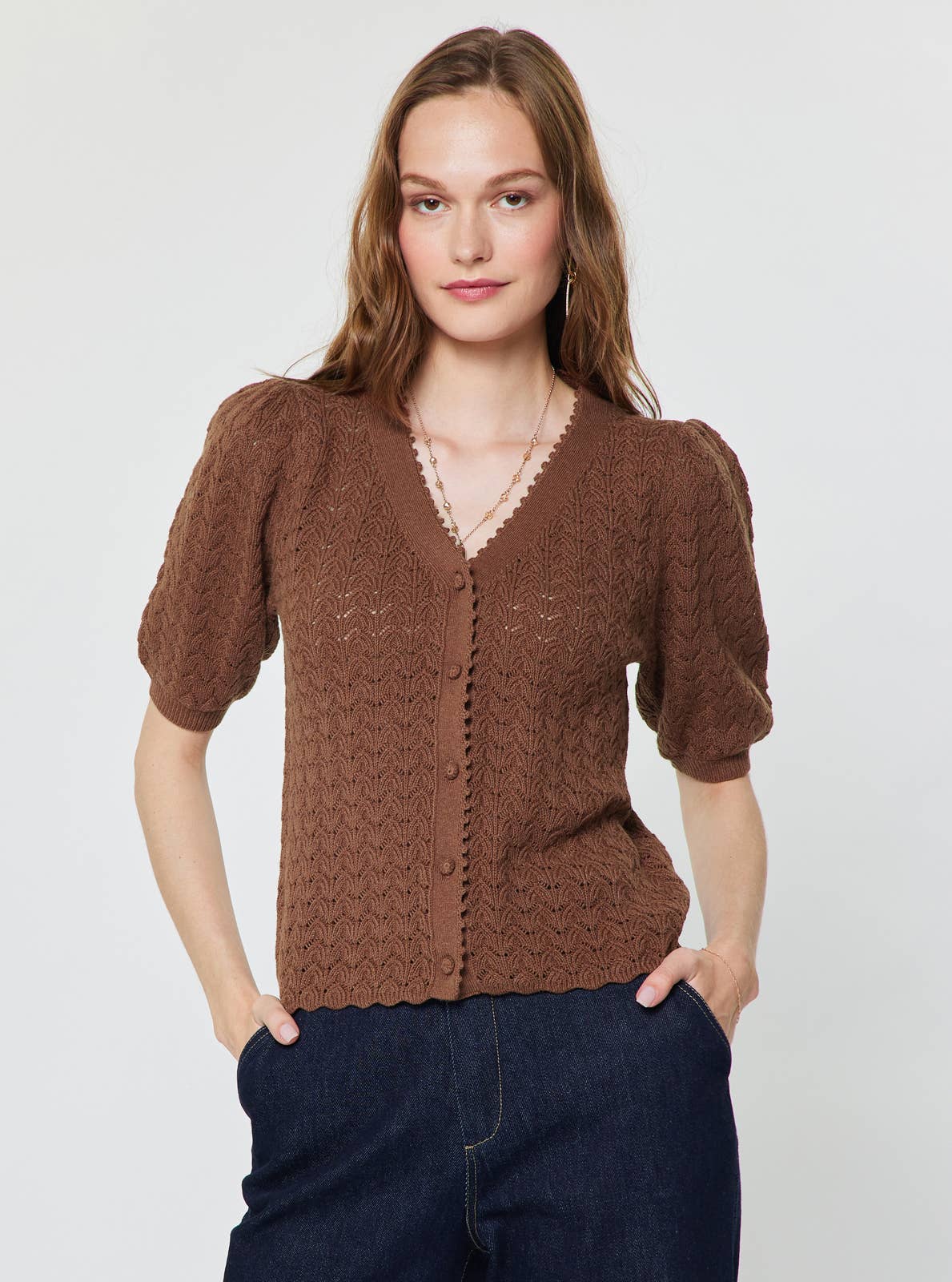 Scalloped Edge Short Sleeve Cardigan