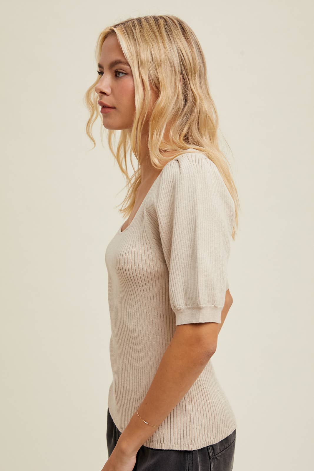 Wishlist Puff Sleeve Ribbed Knit Sweater