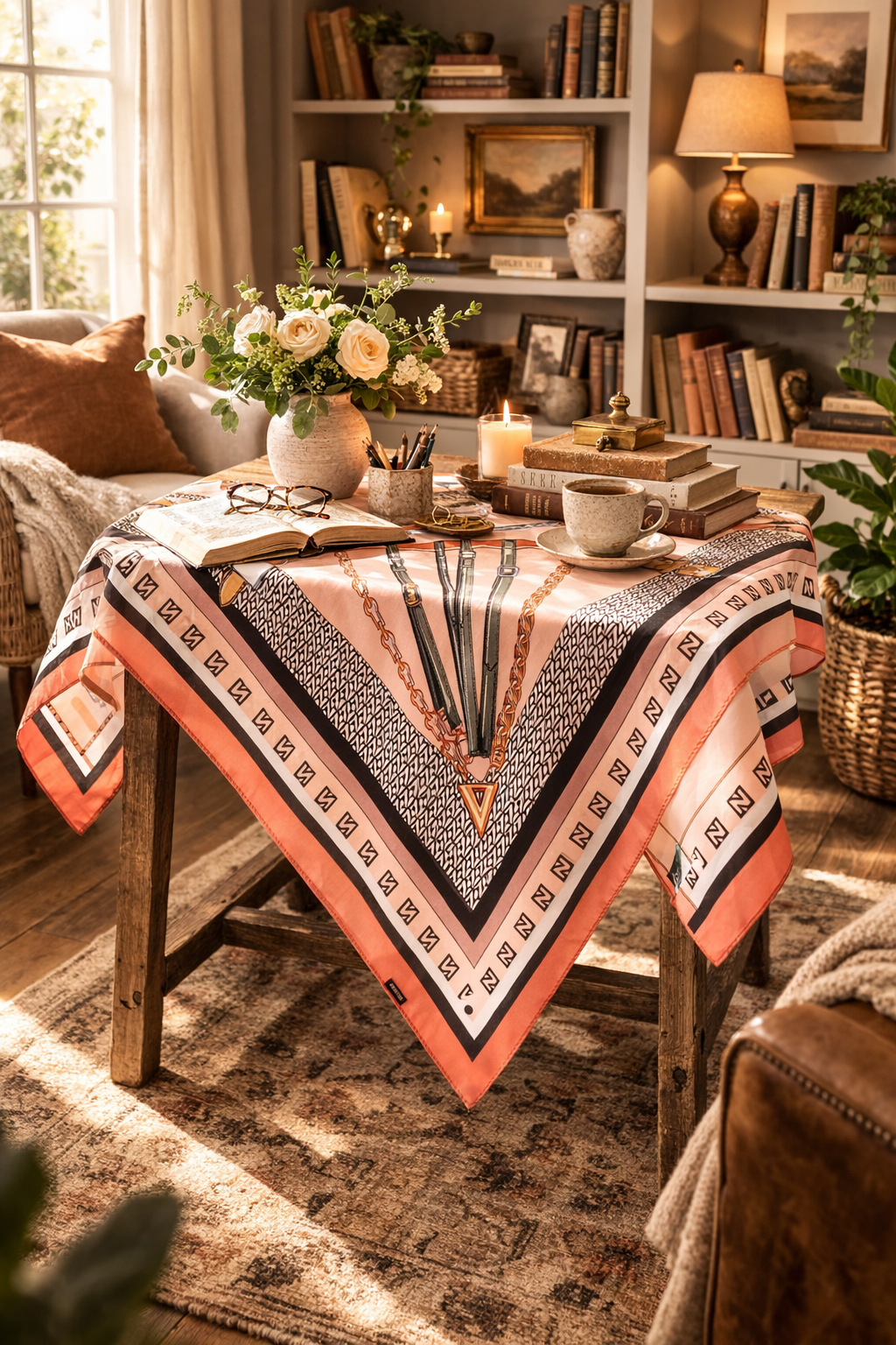 Square Coral Luxe Tack Scarf