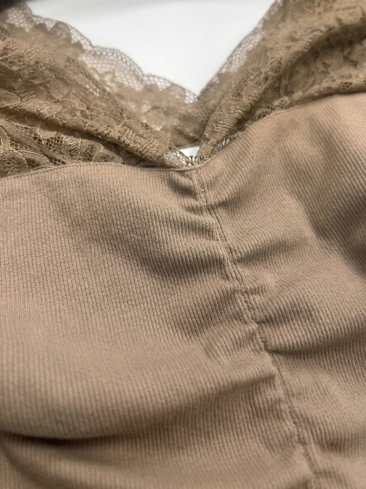 Ruched Knit Lace V-neck Top