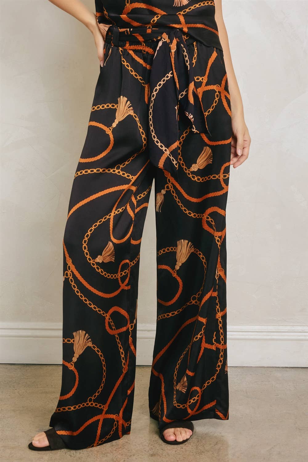Conversational Satin Bandeau & Wide Leg Pant Set