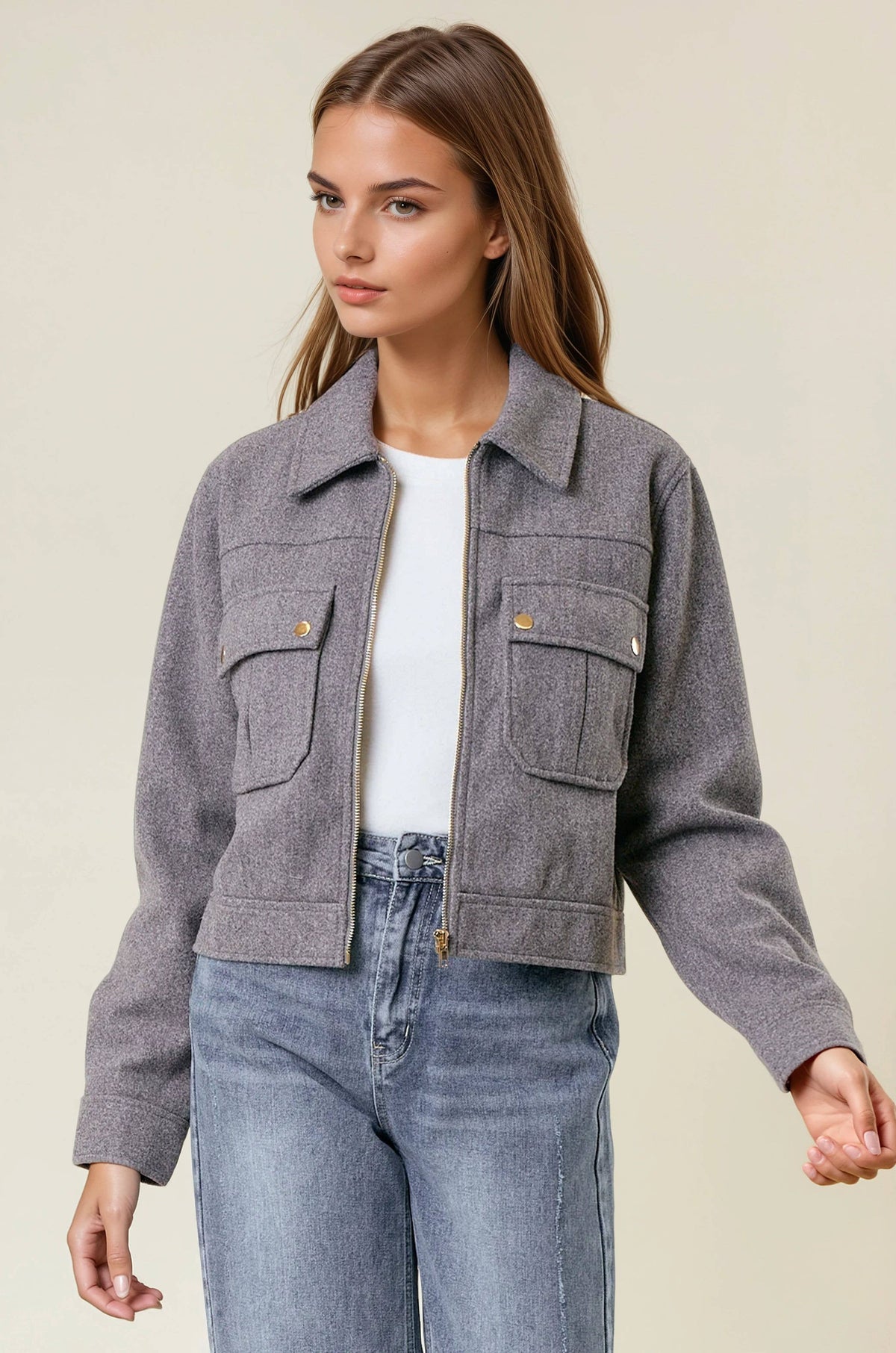 Cropped Zip-Front Jacket