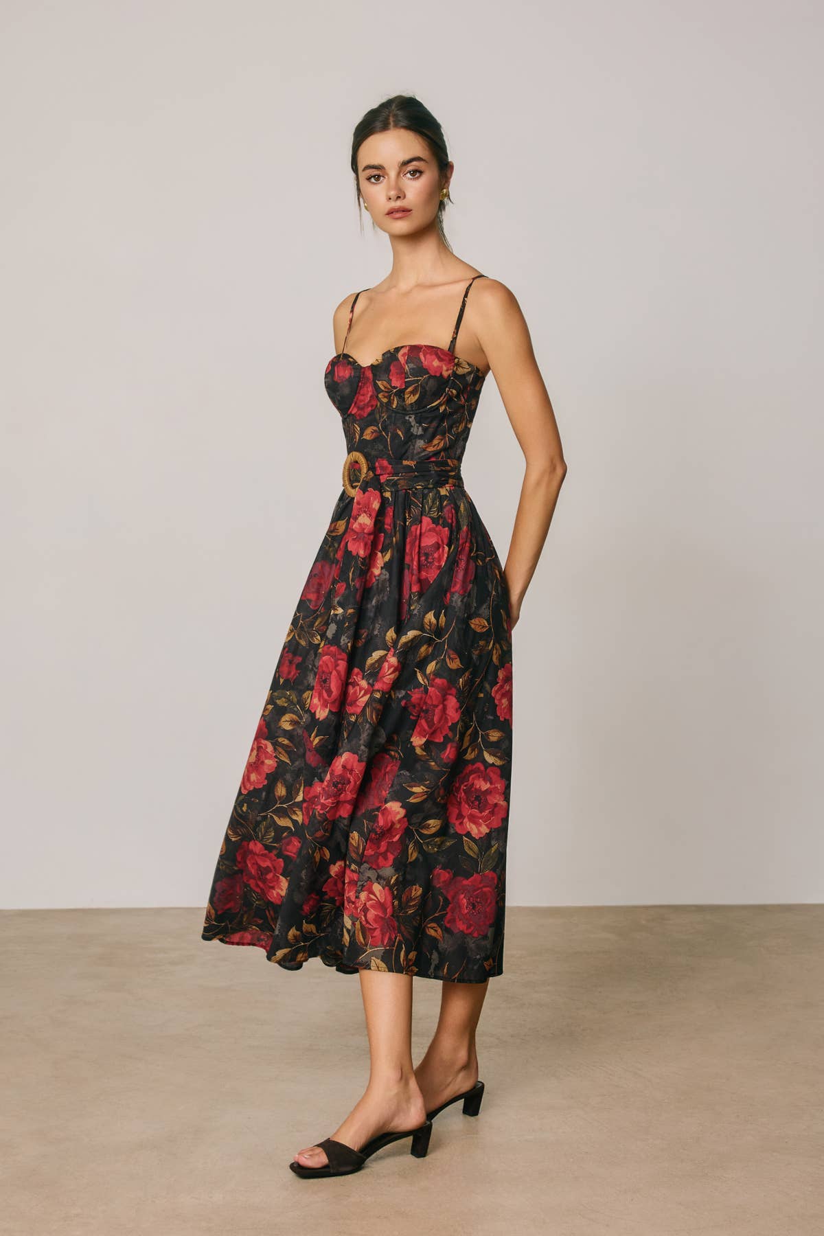 Floral Bustier Sweetheart Midi Dress