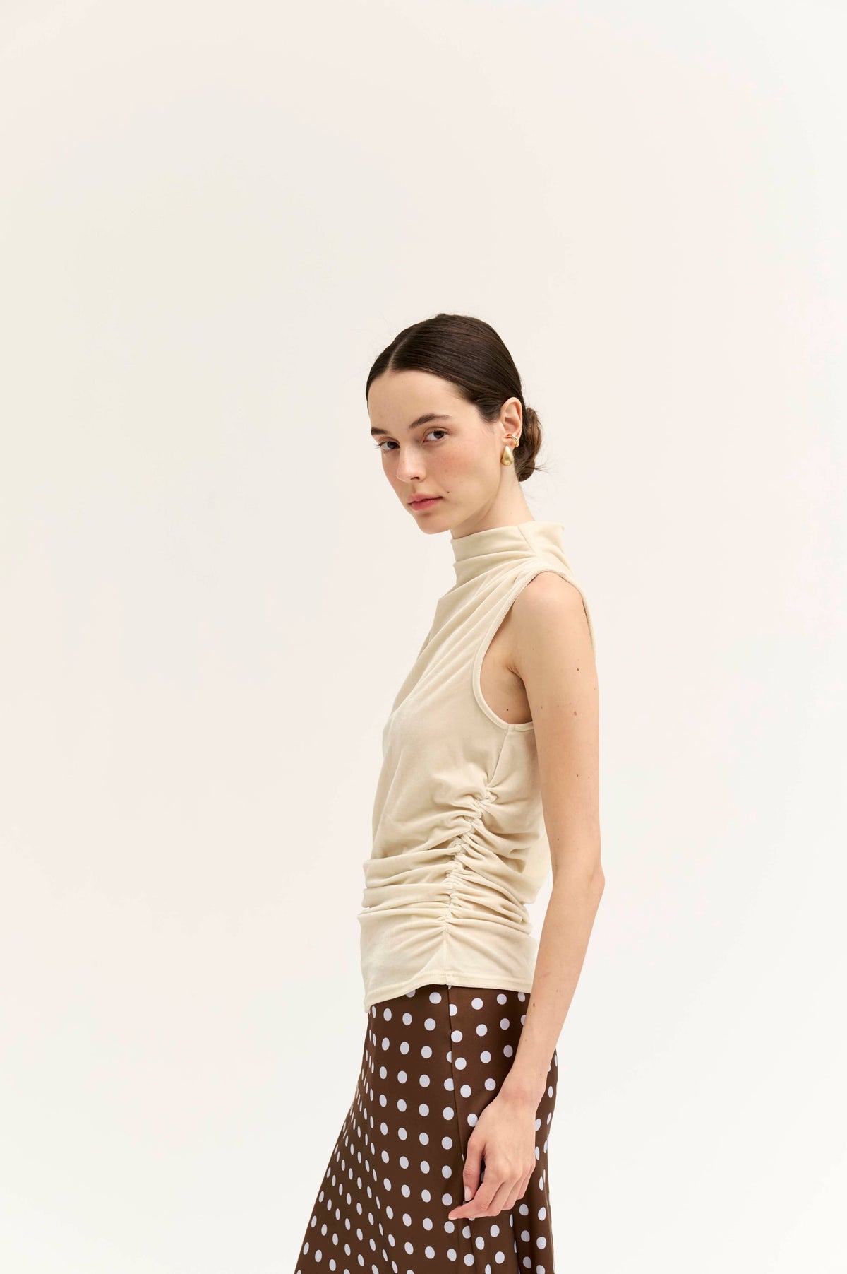 Mock Neck Ruched Velvet Top