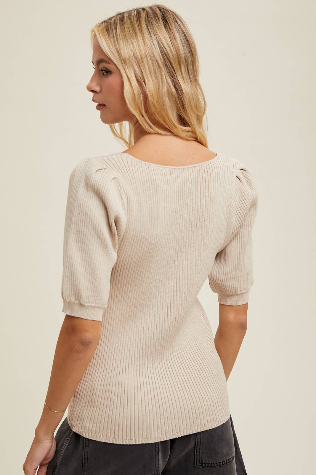 Wishlist Puff Sleeve Ribbed Knit Sweater