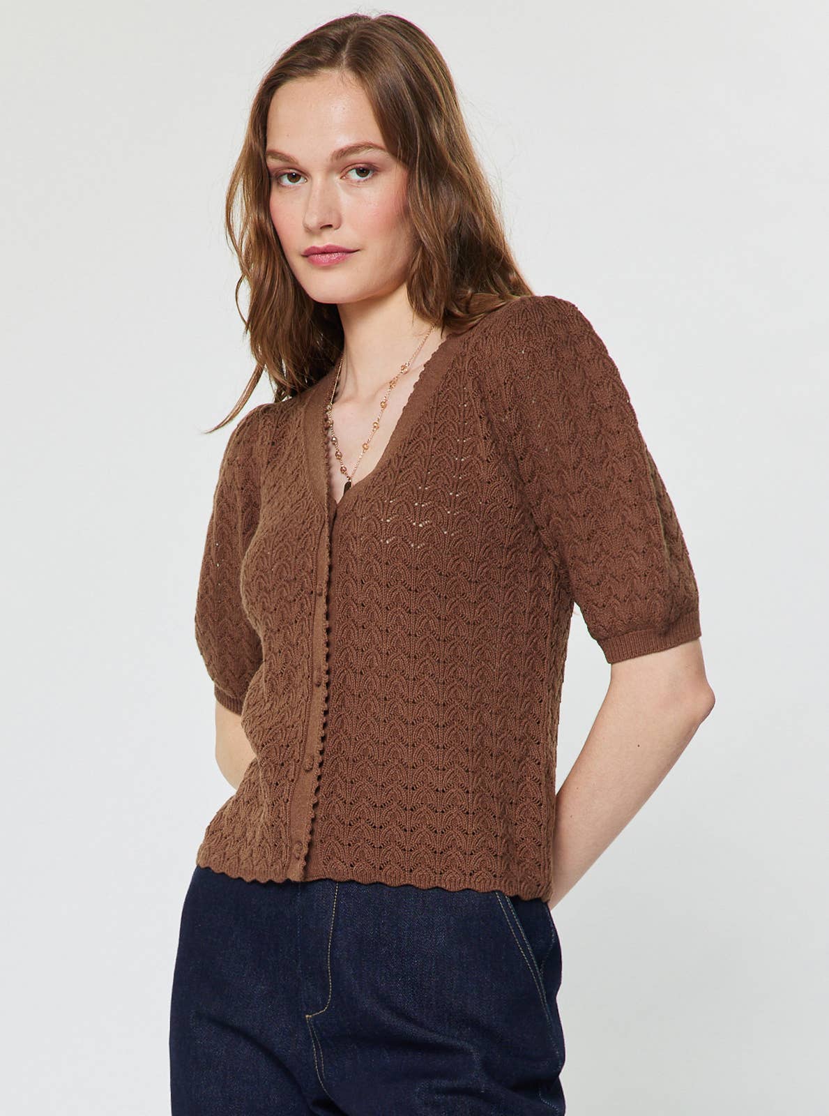 Scalloped Edge Short Sleeve Cardigan