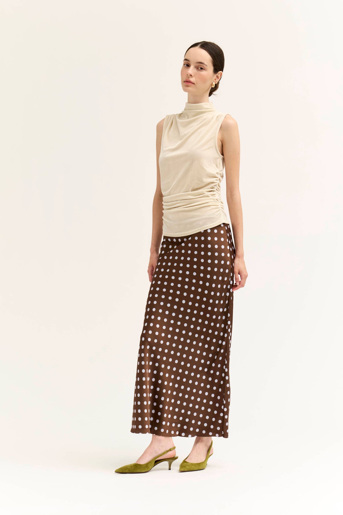 Mock Neck Ruched Velvet Top