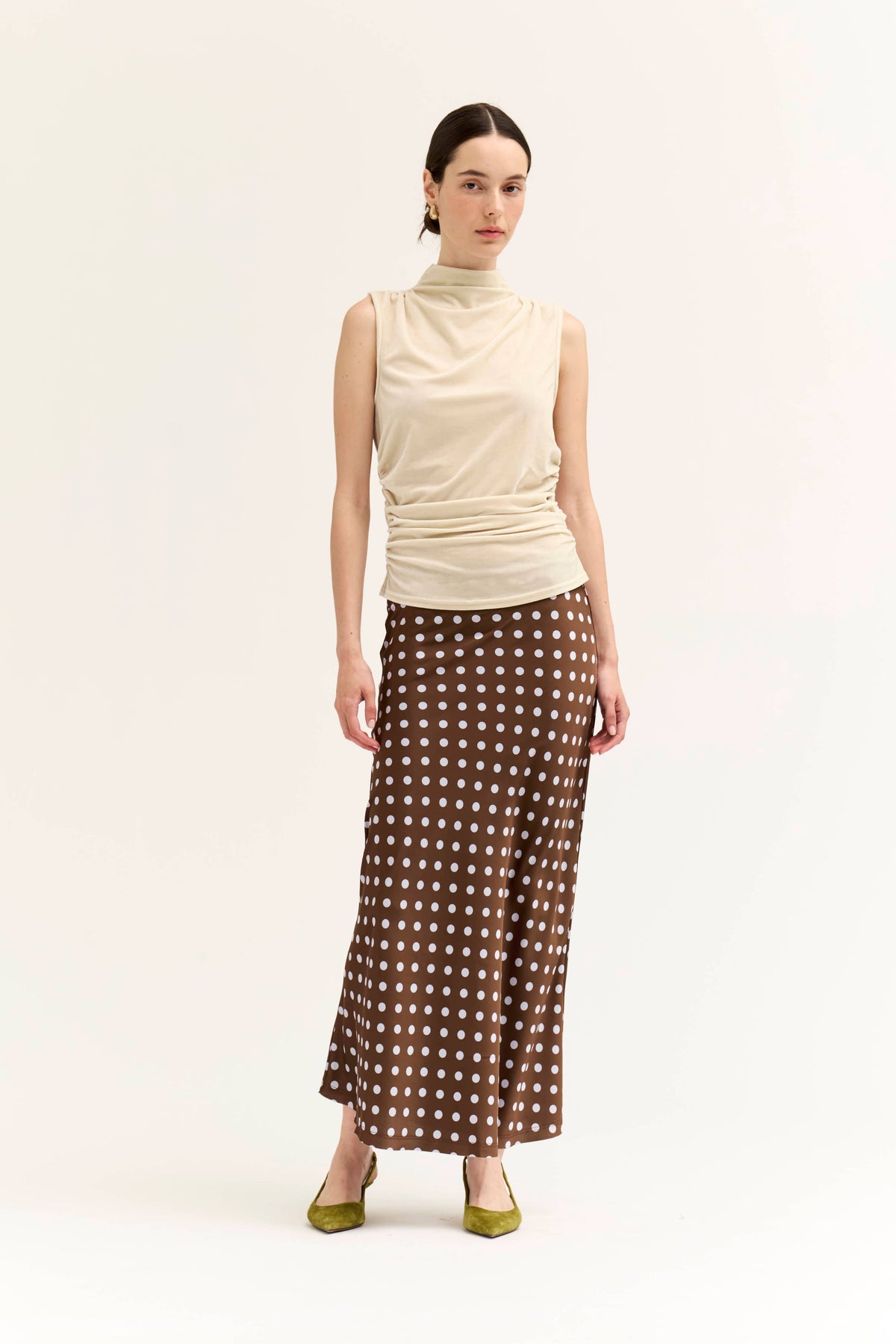 Mock Neck Ruched Velvet Top