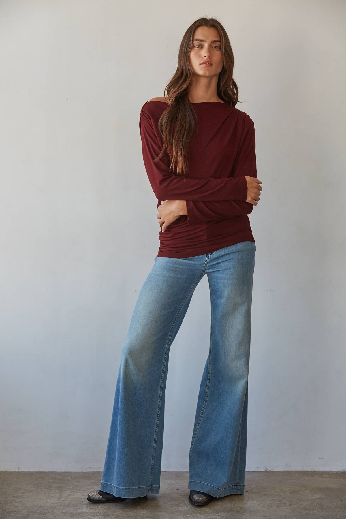 Asymmetric Ruched Off-Shoulder Top