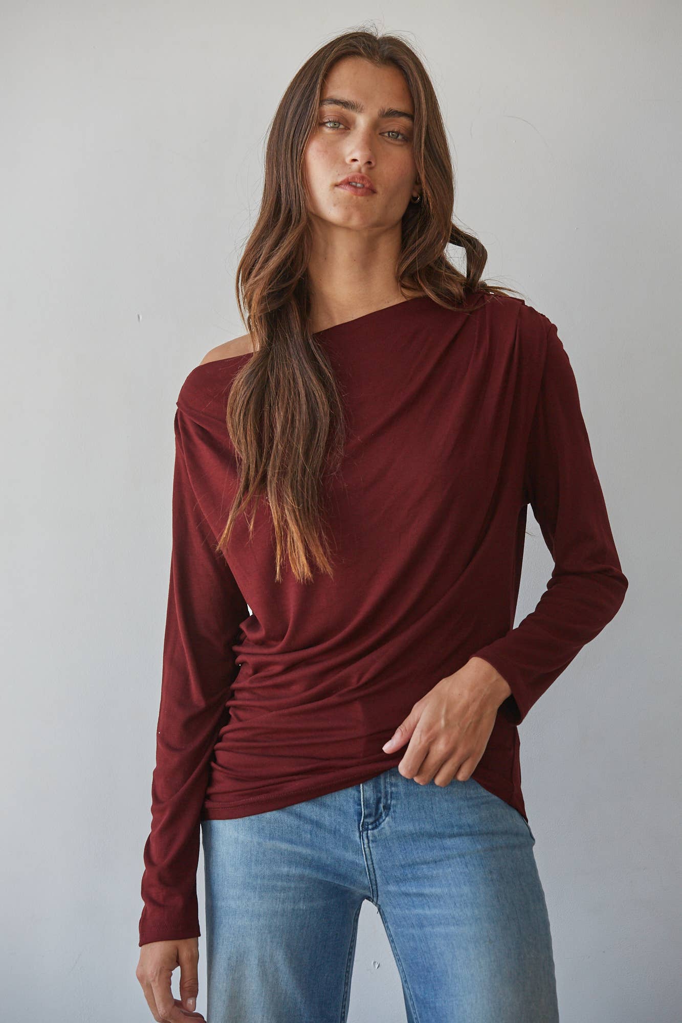 Asymmetric Ruched Off-Shoulder Top
