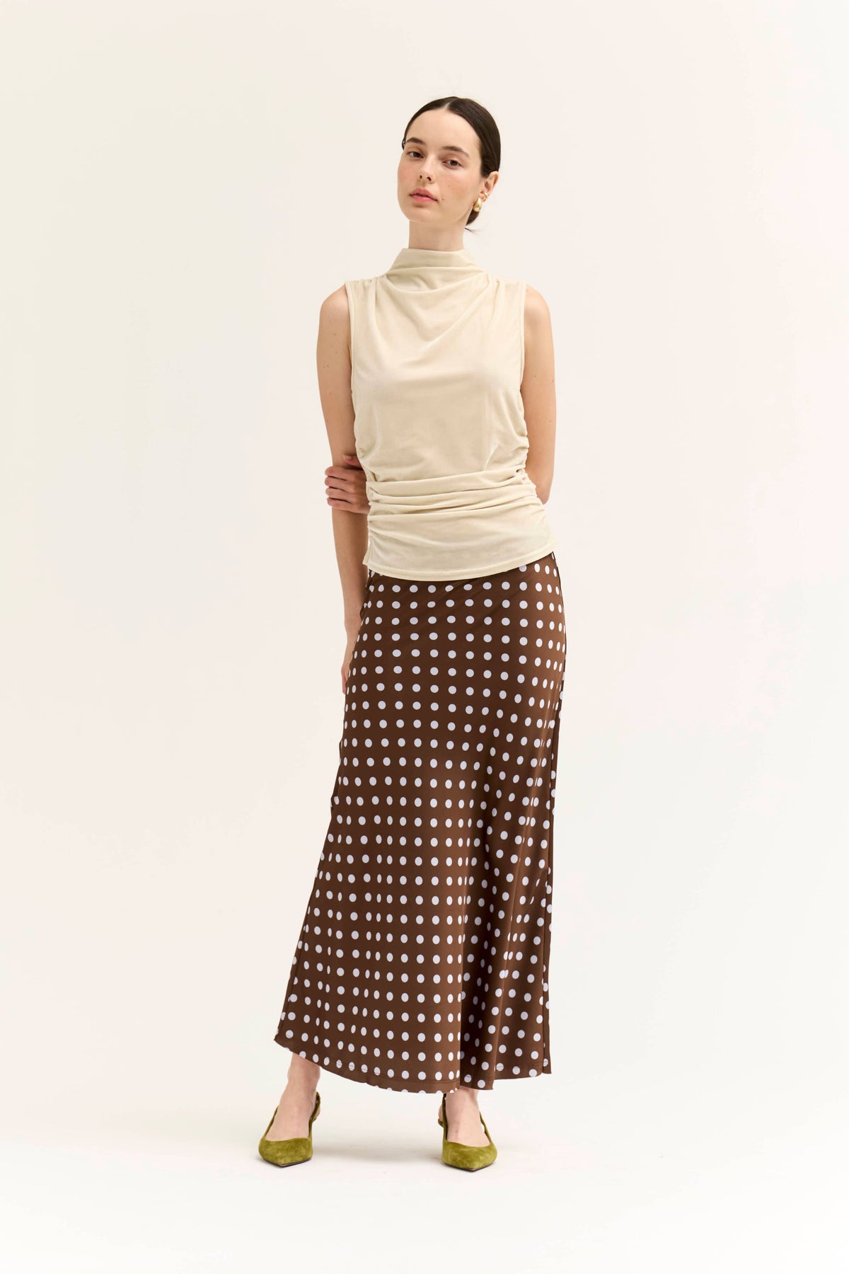 Mock Neck Ruched Velvet Top