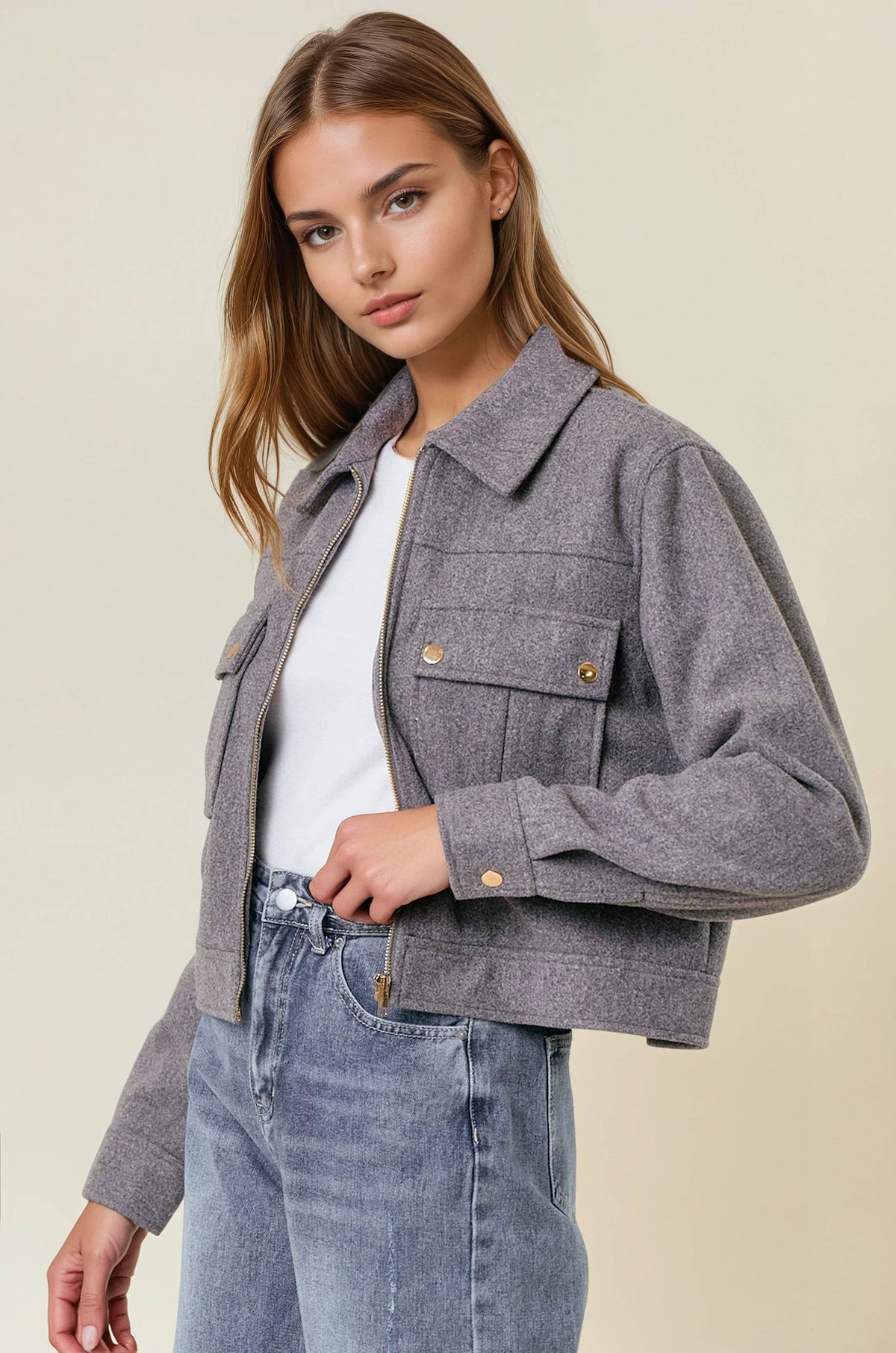 Cropped Zip-Front Jacket