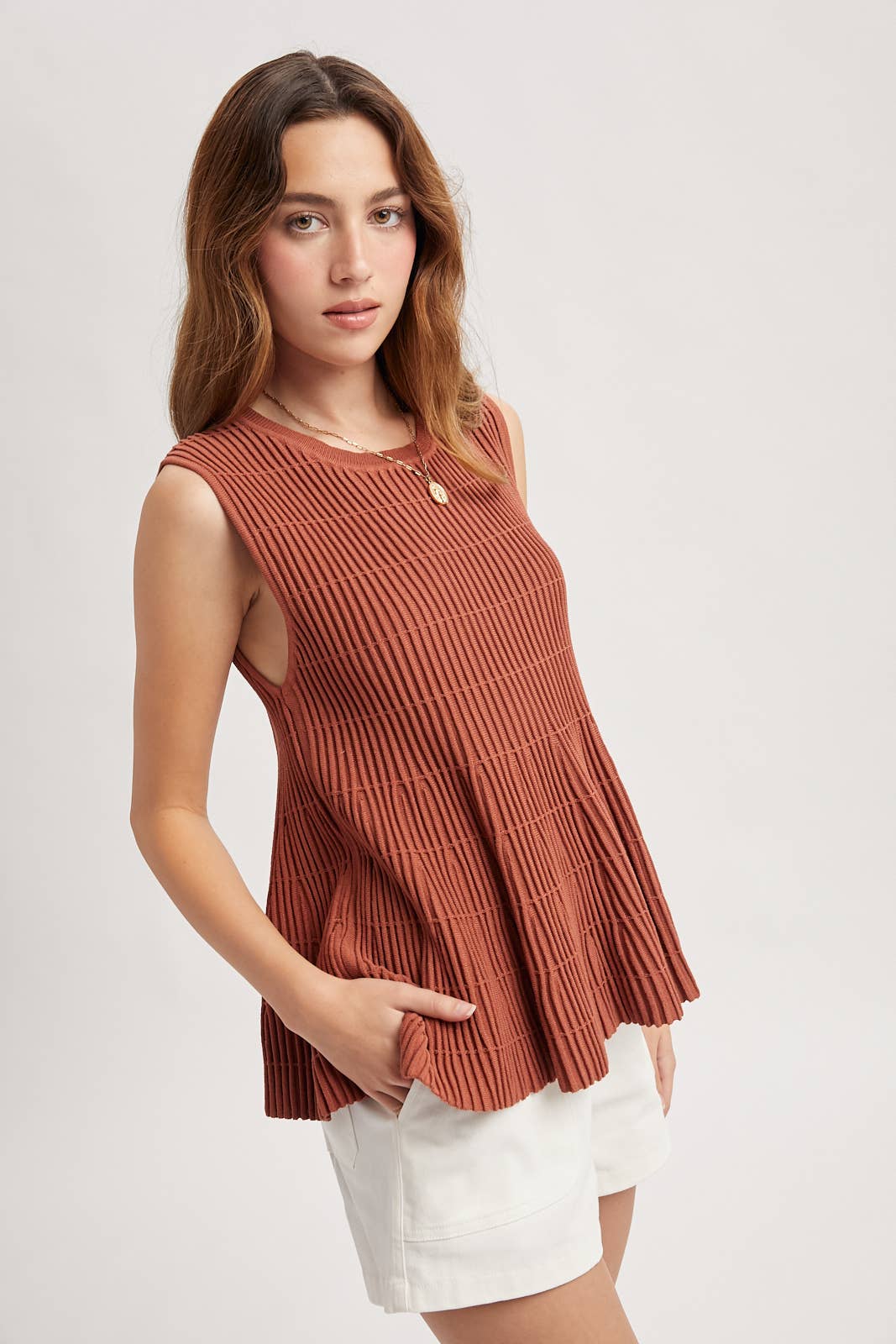 Wishlist Apparel Flared Ribbed Knit Sweater Top